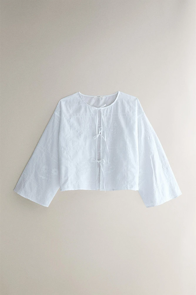 COTTON SHIRT WITH FLORAL EMBROIDERY