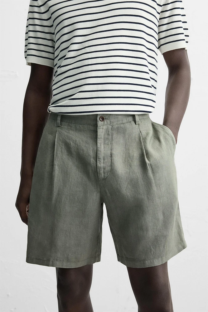 100% LINEN PLEATED SHORTS