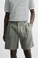 100% LINEN PLEATED SHORTS