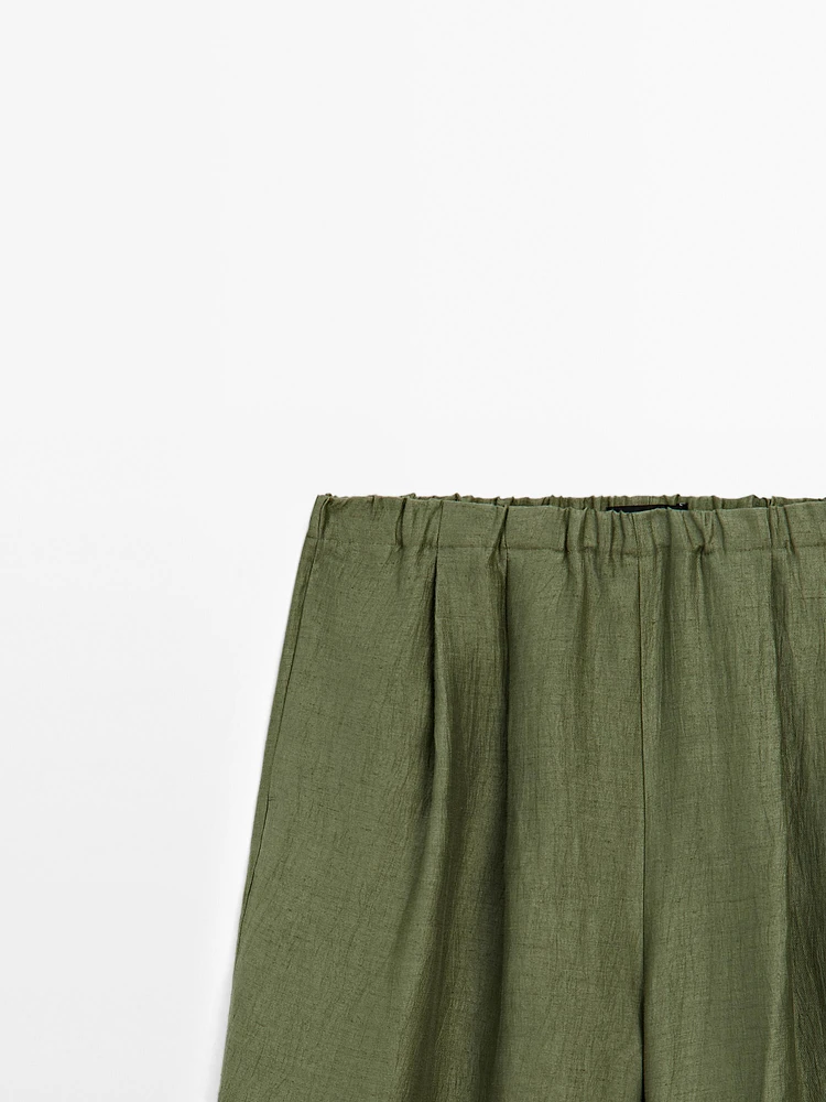 Pantalon droit fluide en lin mélangé