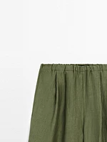 Pantalon droit fluide en lin mélangé