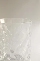 CRYSTALLINE TUMBLER WITH RAISED DESIGN