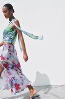 PRINTED SATIN EFFECT MIDI SKIRT