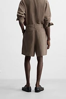 100% LINEN BELTED BERMUDA SHORTS