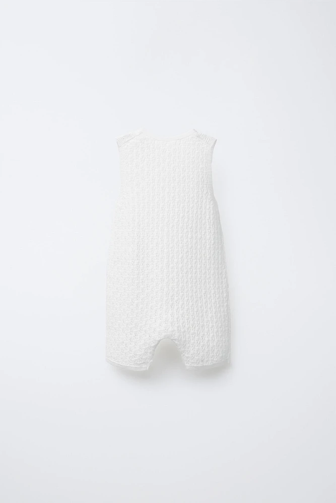 OPENWORK KNIT OVERALL SHORTS