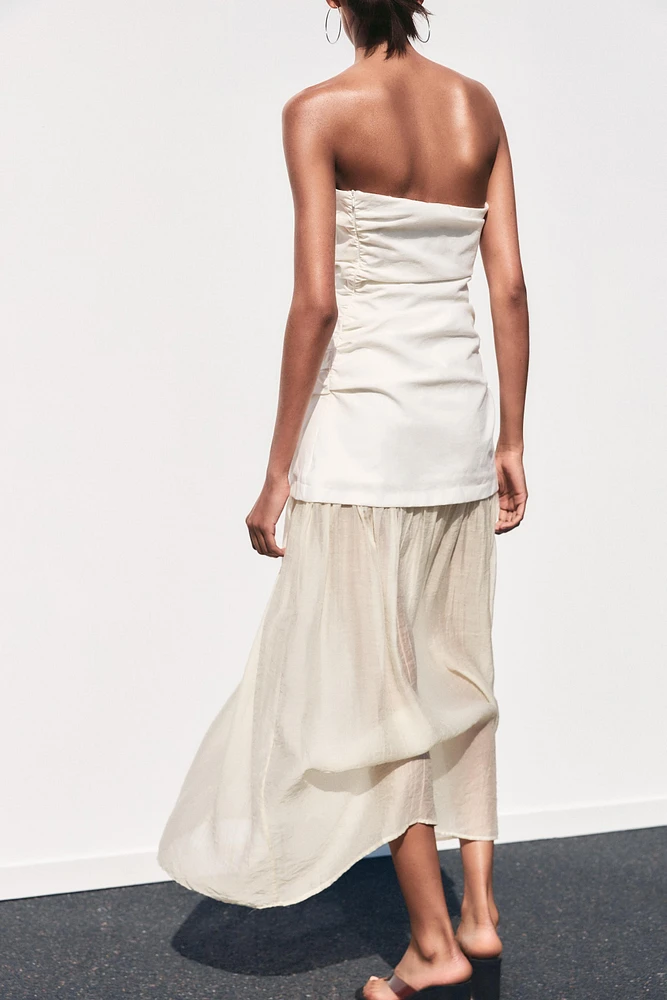 COMBINATION STRAPLESS MIDI DRESS