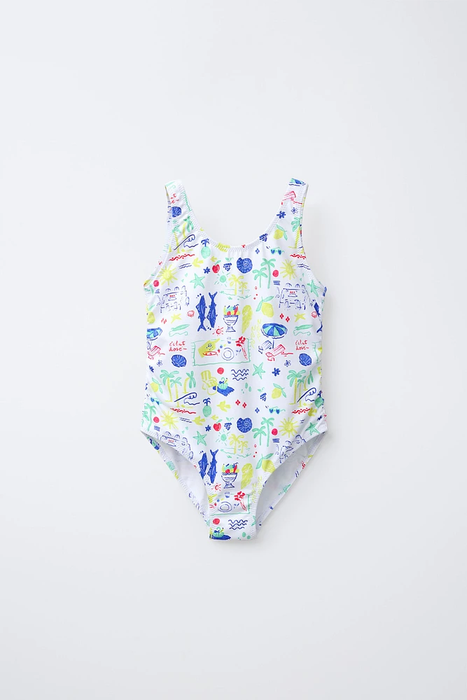 6-14 ANS/ MAILLOT DE BAIN UNE PIÈCE À IMPRIMÉ PLAGE