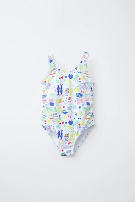 6-14 ANS/ MAILLOT DE BAIN UNE PIÈCE À IMPRIMÉ PLAGE