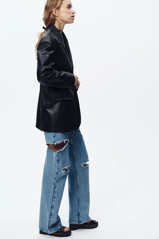 STRAIGHT FIT FAUX LEATHER BLAZER