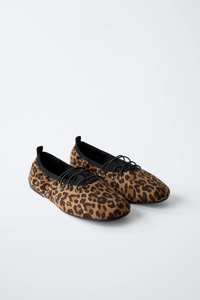 ANIMAL PRINT LACED BALLET FLATS