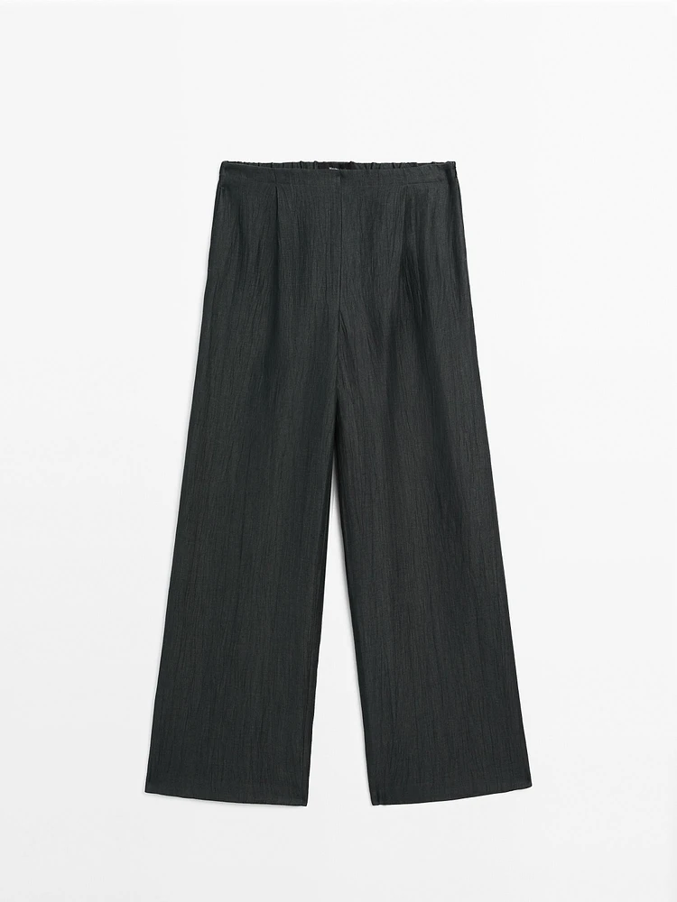 Wide-leg linen blend trousers