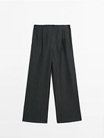 Wide-leg linen blend trousers
