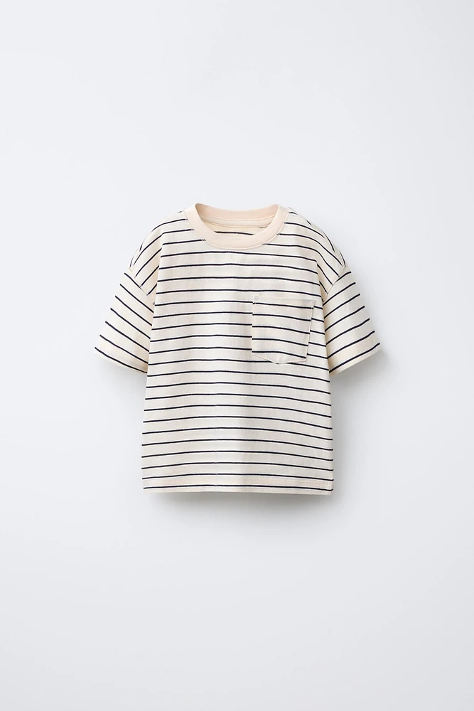 WOVEN STRIPE POCKET T-SHIRT
