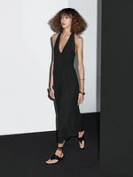 Robe midi encolure américaine dos décolleté