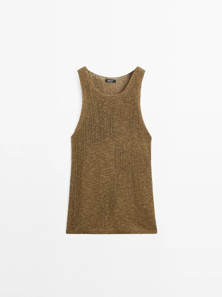 Top en maille fantaisie à encolure américaine