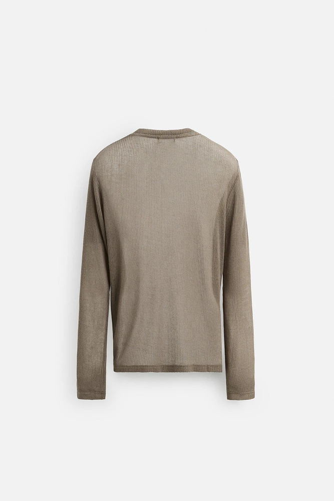 SEMI-SHEER RIBBED T-SHIRT