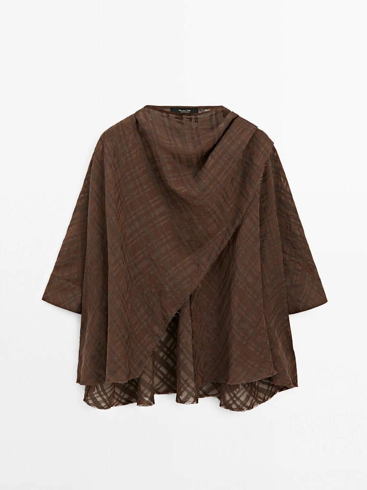 Check linen blend cape