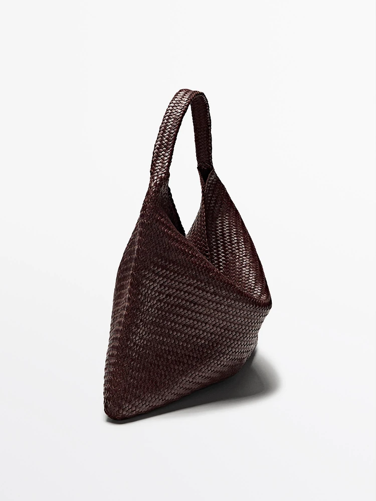 Grand sac cabas tressé en cuir nappa