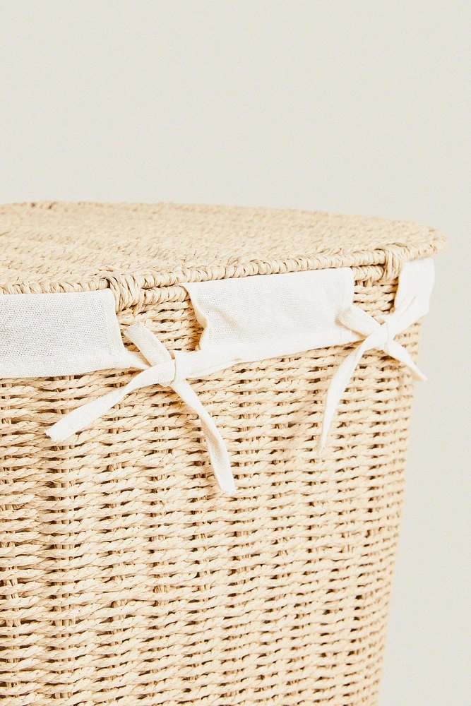 OVAL FABRIC-LINED LAUNDRY HAMPER