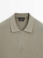 Cotton knit quarter-zip polo shirt