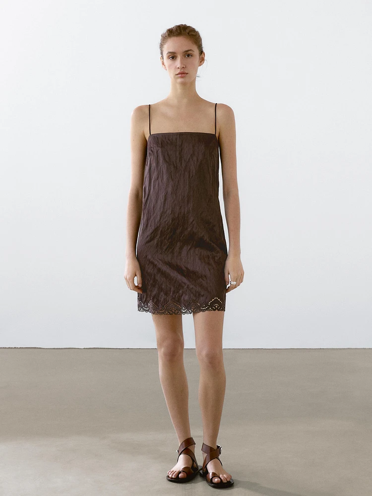 Mini dress with blonde lace detail