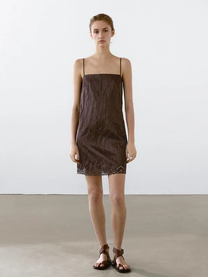 Mini dress with blonde lace detail