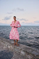 BELTED PRINTED MIDI DRESS
