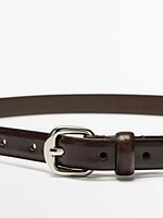 Leather belt with arched buckle