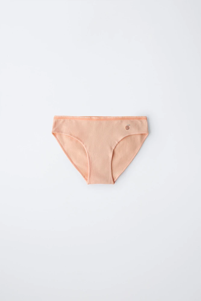 AGES 6-14/ SIX-PACK OF SPARKLY FRUIT PRINT BRIEFS