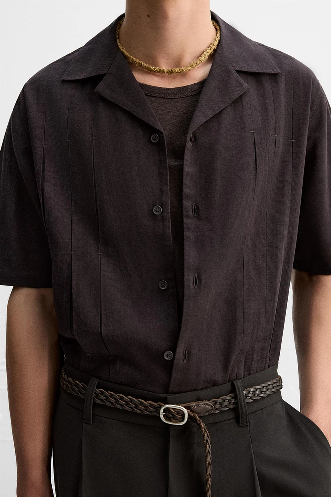 PLEATED COTTON-LINEN SHIRT