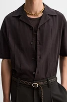 PLEATED COTTON-LINEN SHIRT