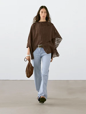 Check linen blend cape