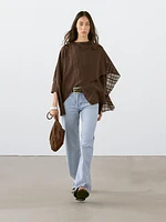 Check linen blend cape