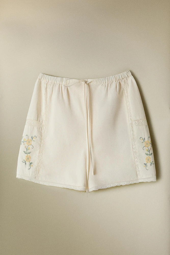 EMBROIDERED COTTON SHORTS