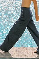 WIDE LEG LINEN PANTS WITH BUTTONS