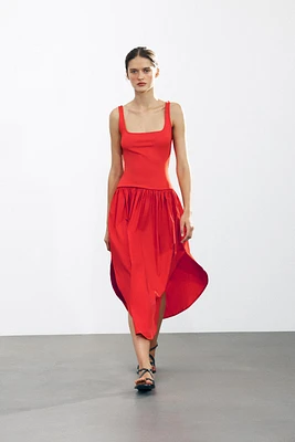 CONTRASTING MIDI DRESS