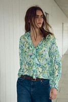 FLORAL PRINT SHIRT WITH RUFFLES
