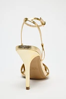METALLIC EFFECT STRAPPY HEELED SANDALS