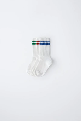 LOT DE TROIS PAIRES CHAUSSETTES LONGUES À RAYURES