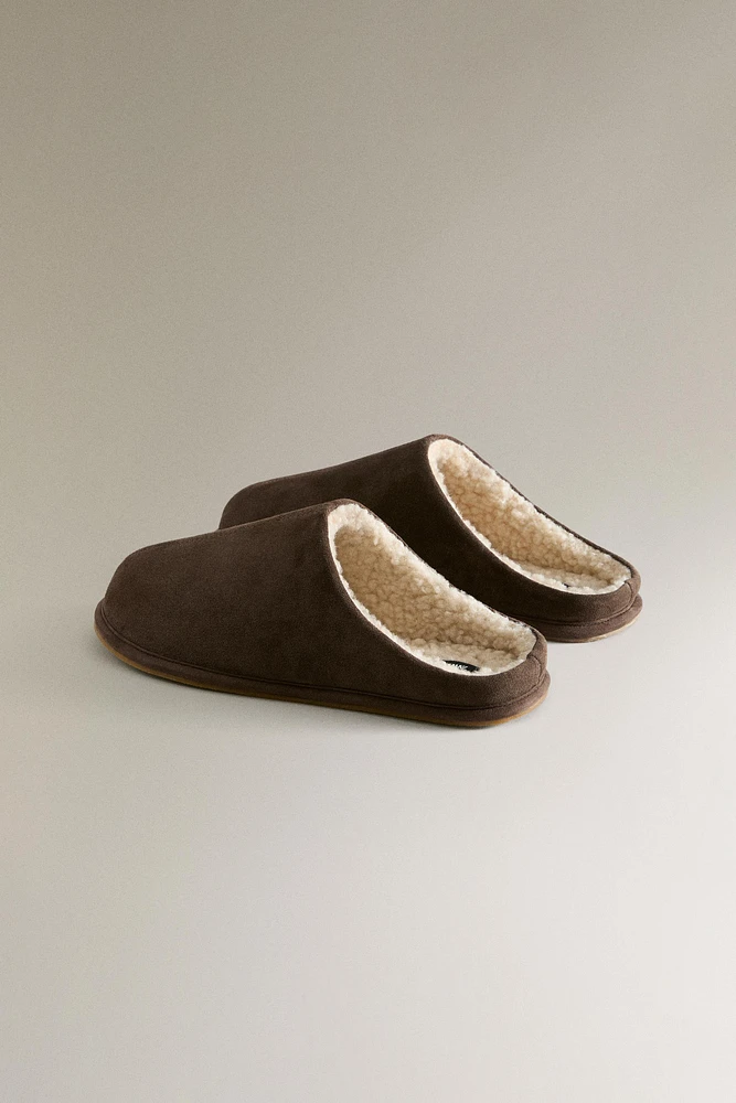 FAUX SHEARLING LEATHER SLIPPERS