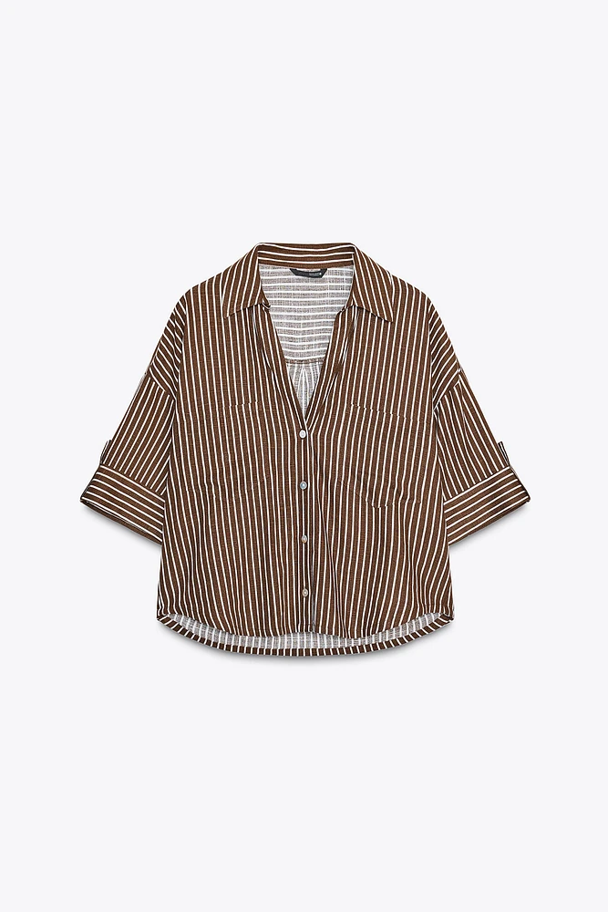 LINEN BLEND CROPPED SHIRT