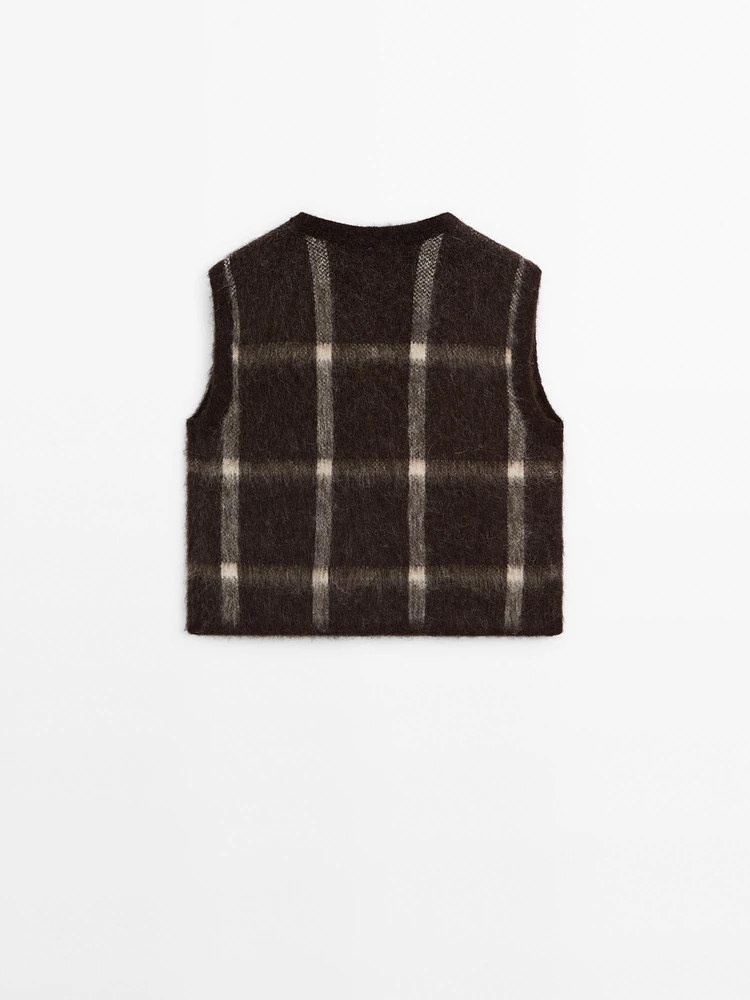 Wool blend check knit vest