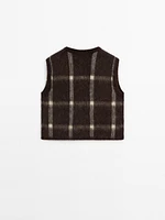 Wool blend check knit vest