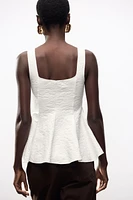 STRETCH JACQUARD PEPLUM TOP