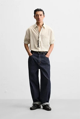 WRINKLE LOOK STRIPED SHIRT