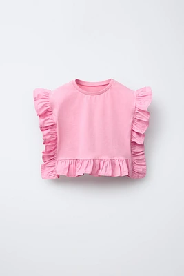 POPLIN RUFFLE MIXED T-SHIRT