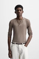 SEMI-SHEER RIBBED T-SHIRT