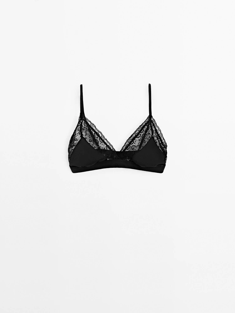 Triangle bra with blonde lace detail - Studio