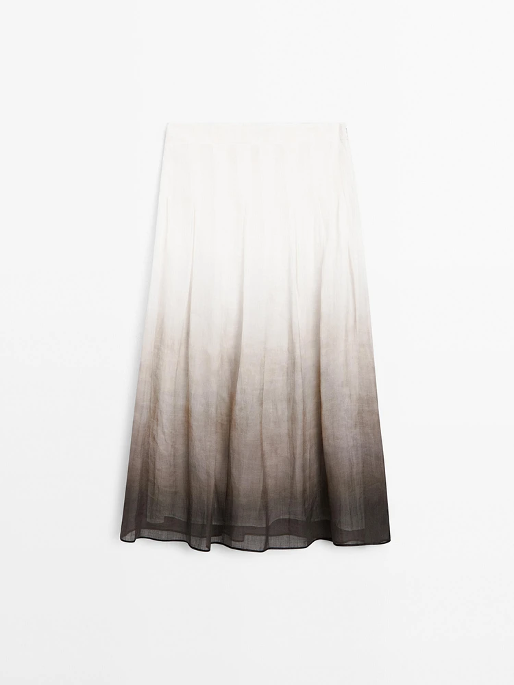 Ombré print box pleat midi skirt