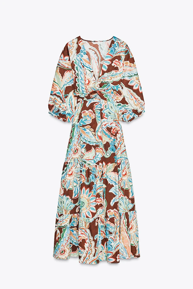 PRINTED POPLIN TIE DRESS